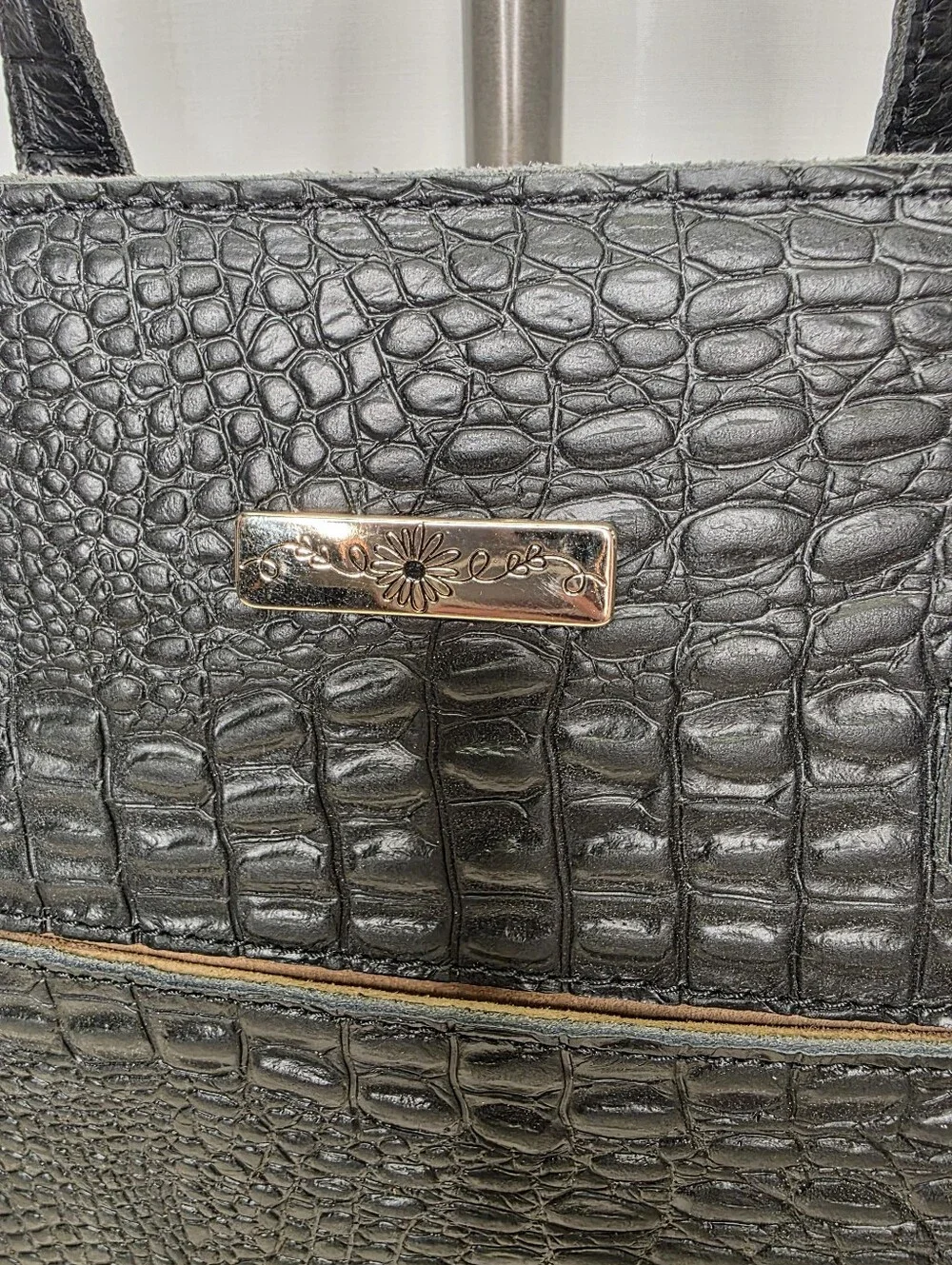 Planner Perfect Isabella Everyday Tote Black Croc Leather Crossbody Bag